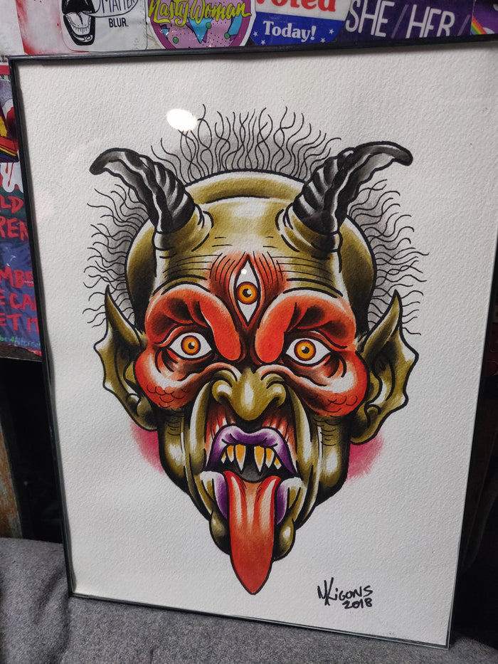3rd Eye Devil FRAMED ORiGiNAL PAiNTiNG by Monique Ligons