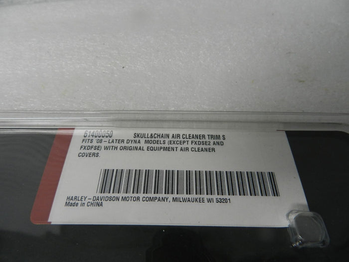 61400050 NEW 2008 AND NEWER HARLEY-DAVIDSON DYNA SKULL & CHAIN SMOKEY CHROME AIR CLEANER TRIM