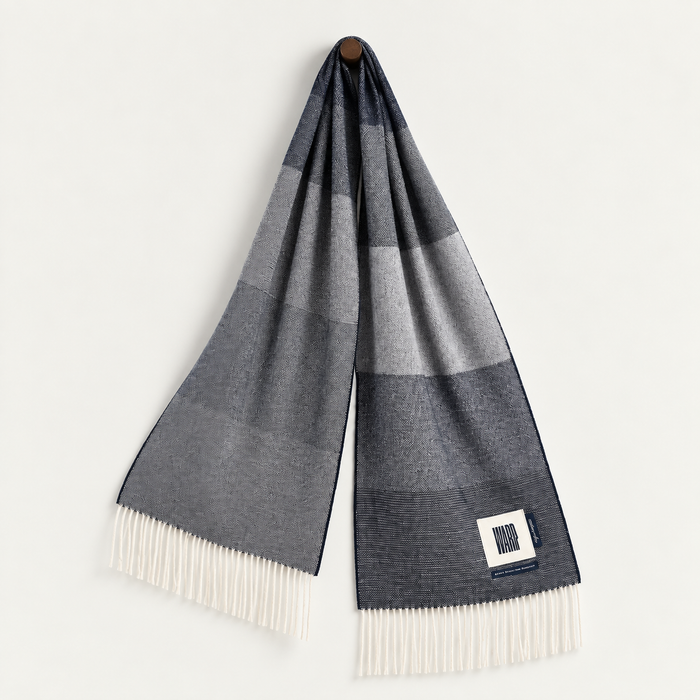 9 Weavers Navy Wide Merino Scarf