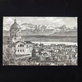 Antique Postcard Zurich Kreuzkirche Glarneralpen Switzerland Snow Alps Church