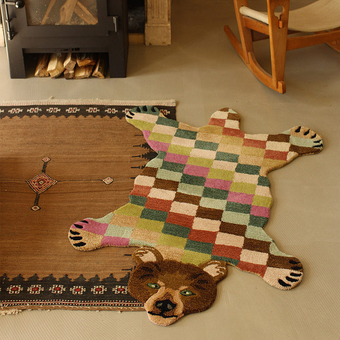 Archie Check Bear Rug in Large