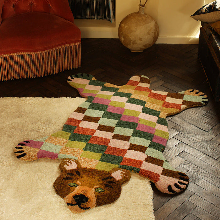 Archie Check Bear Rug in Large