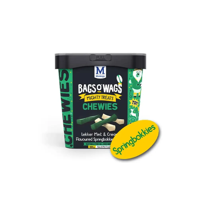 Bags O' Wags Chewies Lekker Mint & Cream Flavoured "Springbokkie" Swirls Dog Treats 500g