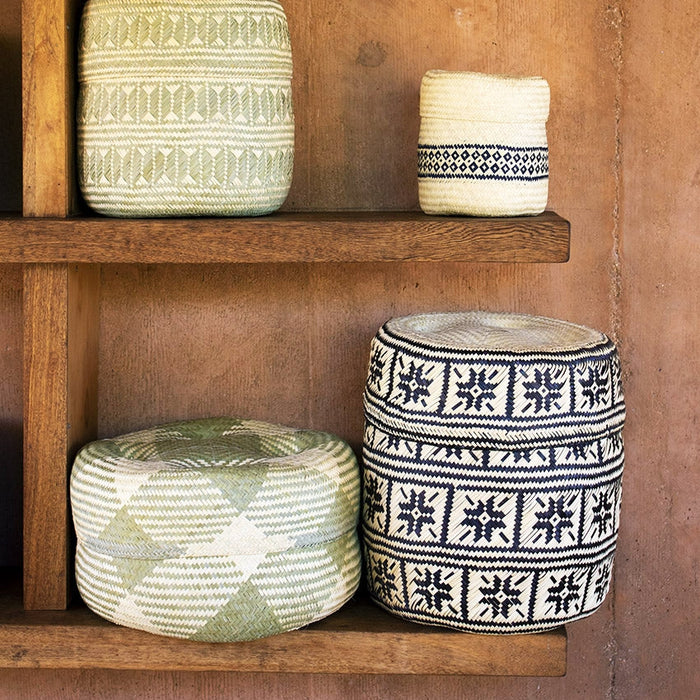 Light Green Lidded Basket in Medium - Collyer's Mansion