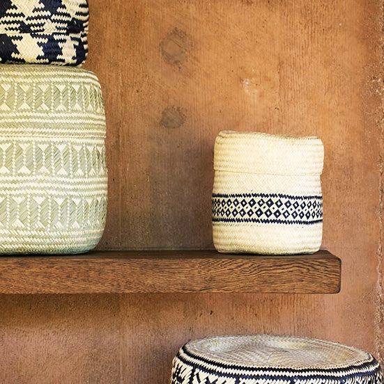 Light Green Lidded Basket in Medium - Collyer's Mansion