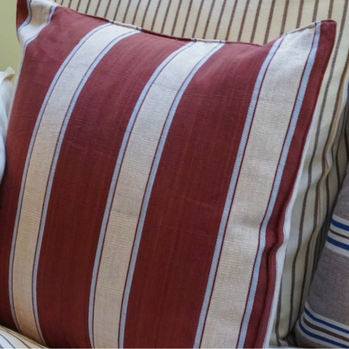 Brick Pale Blue Stripe Square Pillow