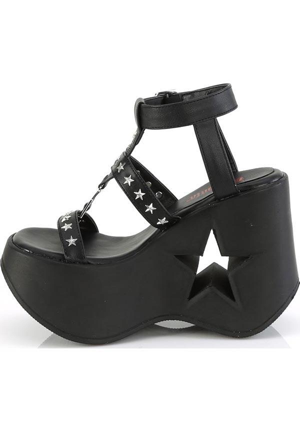 DYNAMITE-12 [Black Vegan Leather] | PLATFORMS [PREORDER] - Beserk - all, black, clickfrenzy15-2023, demonia, demonia shoes, discountapp, fp, googleshopping, labelpreorder, labelvegan, platform, platforms, platforms [preorder], pool slides and slip ons, ppo, preorder, sandals, shoes, star, vegan
