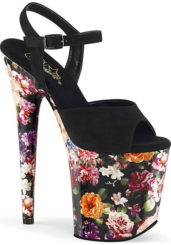 Pleaser FLAMINGO-809WR [Black Suede/Flower Print] - Product Image