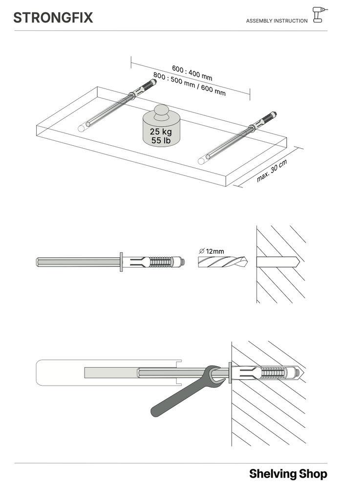 Floating Shelf Bracket Steel Support Rod (Pair)