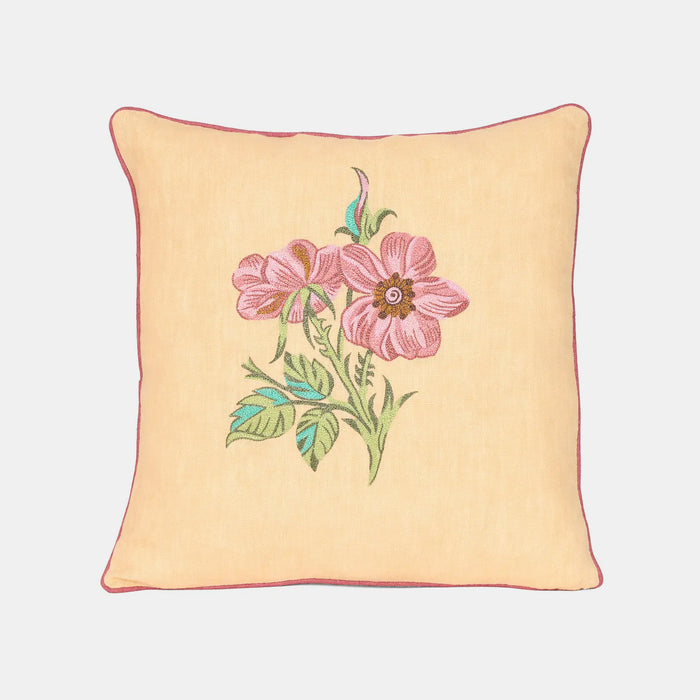 Floral Buta Orange Embroidered Square Pillow