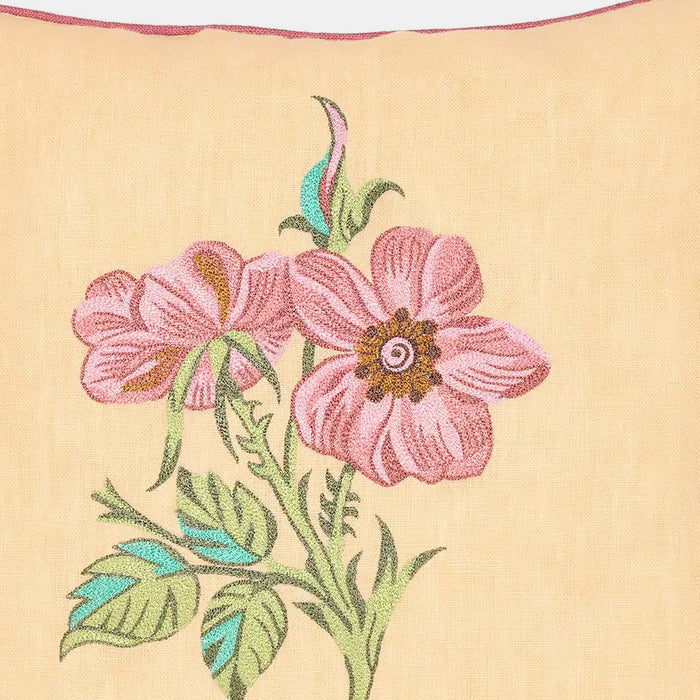 Floral Buta Orange Embroidered Square Pillow