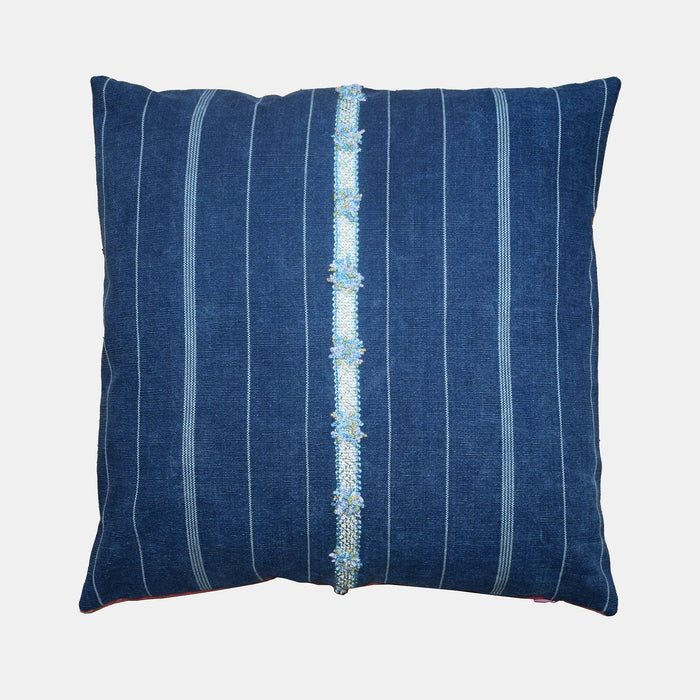 Guatemalan Indigo Floral Trim Square Pillow