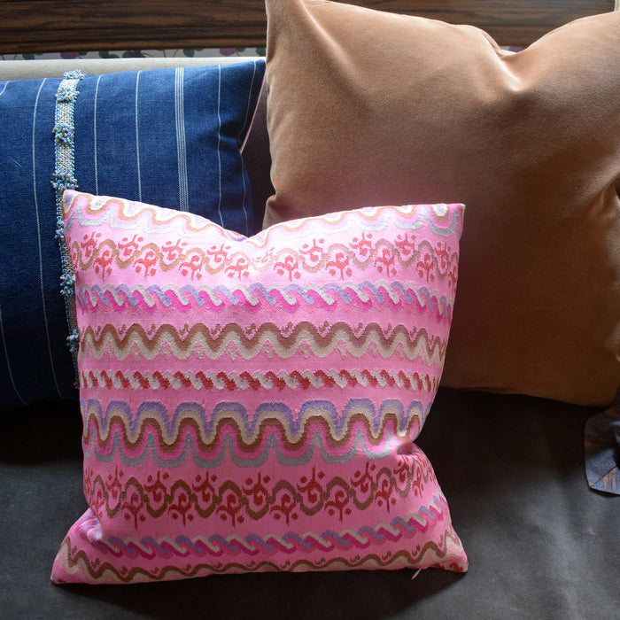 Guatemalan Indigo Floral Trim Square Pillow