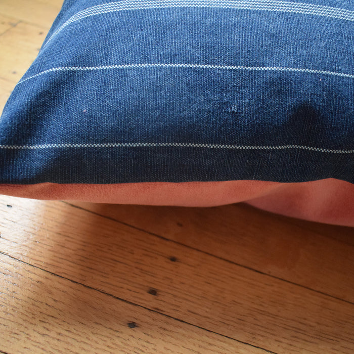 Guatemalan Indigo Floral Trim Square Pillow