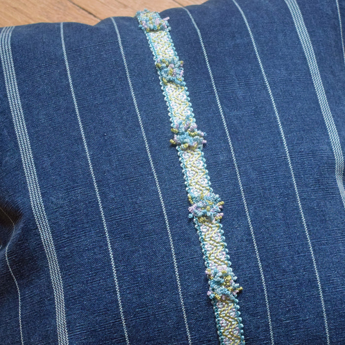Guatemalan Indigo Floral Trim Square Pillow