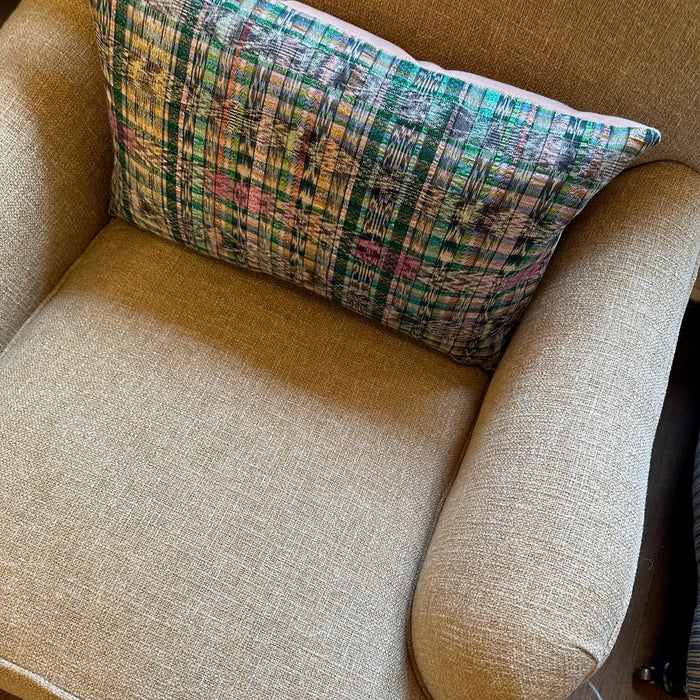 Guatemalan Metallic Ikat with Green Velvet Lumbar Pillow
