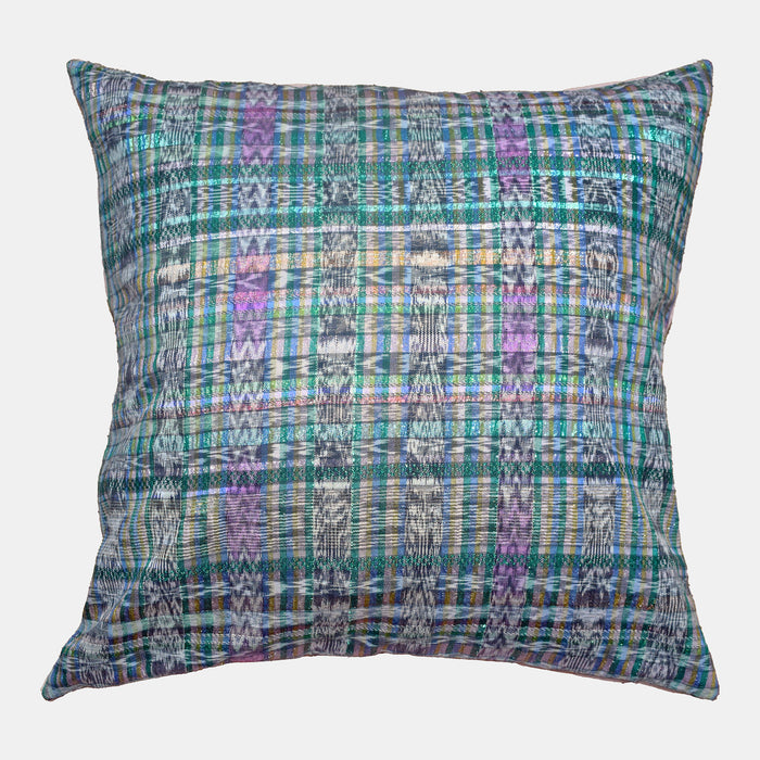 Guatemalan Metallic Ikat with Green Velvet Square Pillow