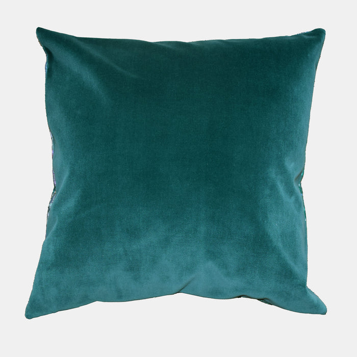 Guatemalan Metallic Ikat with Green Velvet Square Pillow