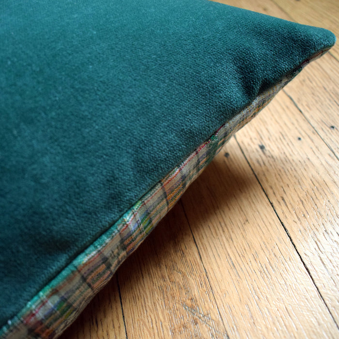 Guatemalan Metallic Ikat with Green Velvet Square Pillow