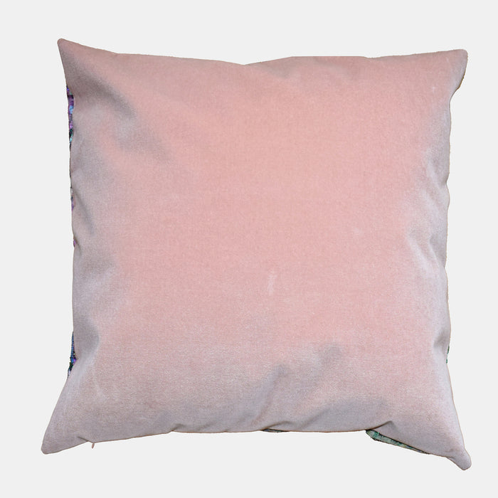 Guatemalan Metallic Ikat with Pink Velvet Square Pillow