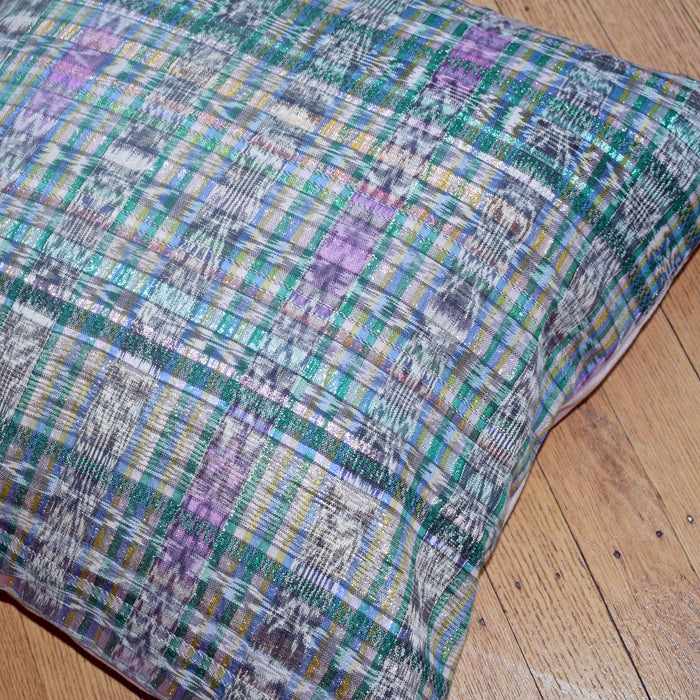 Guatemalan Metallic Ikat with Pink Velvet Square Pillow