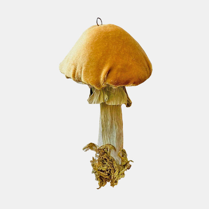 Handmade Velvet Mushroom Ornament in Gold