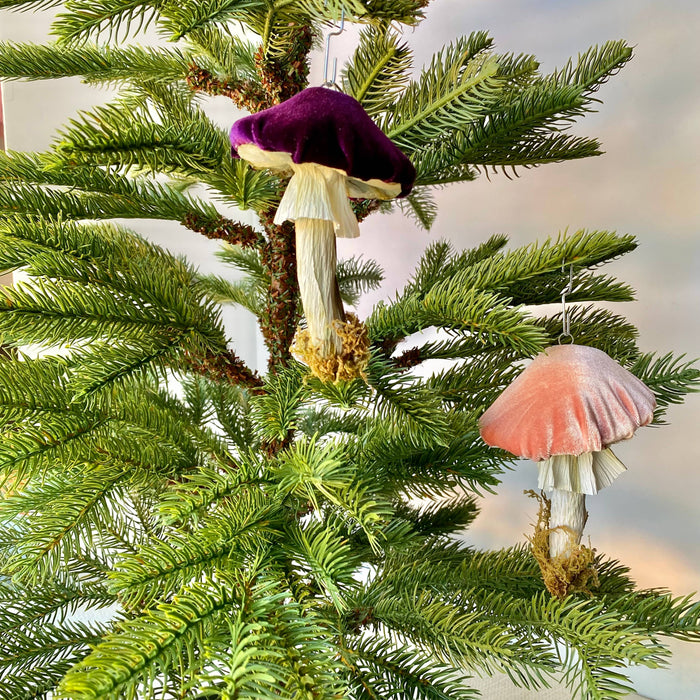 Handmade Velvet Mushroom Ornament in Gold