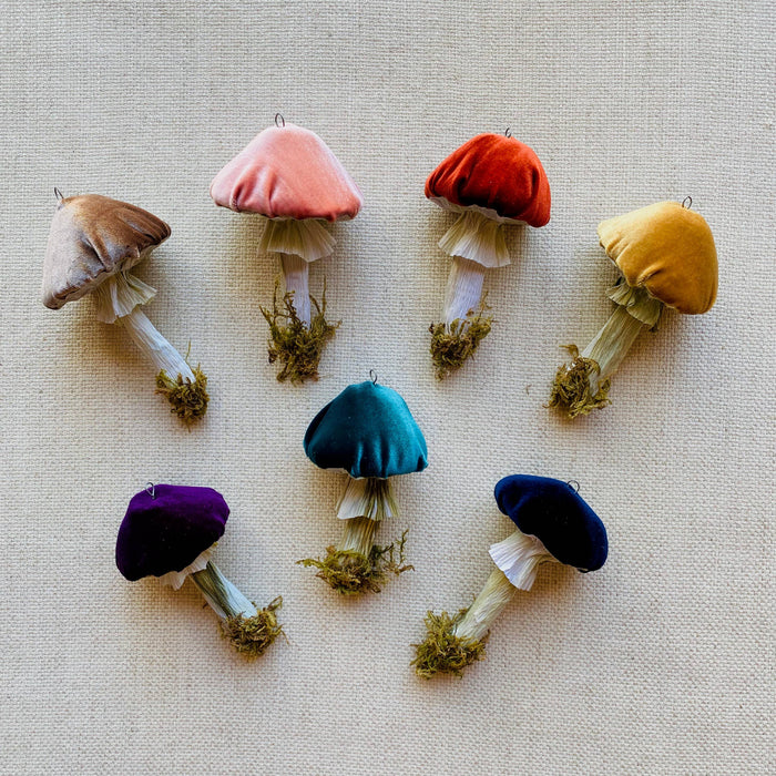 Handmade Velvet Mushroom Ornament in Gold