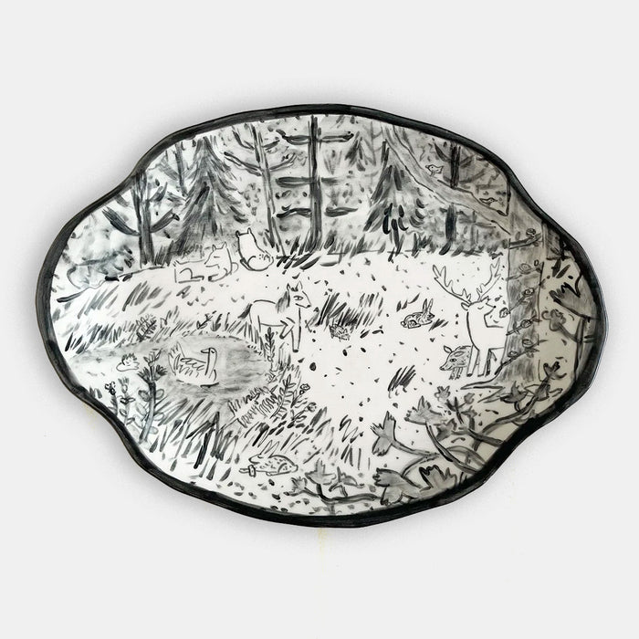 Handpainted Serving Platter in Forest Black
