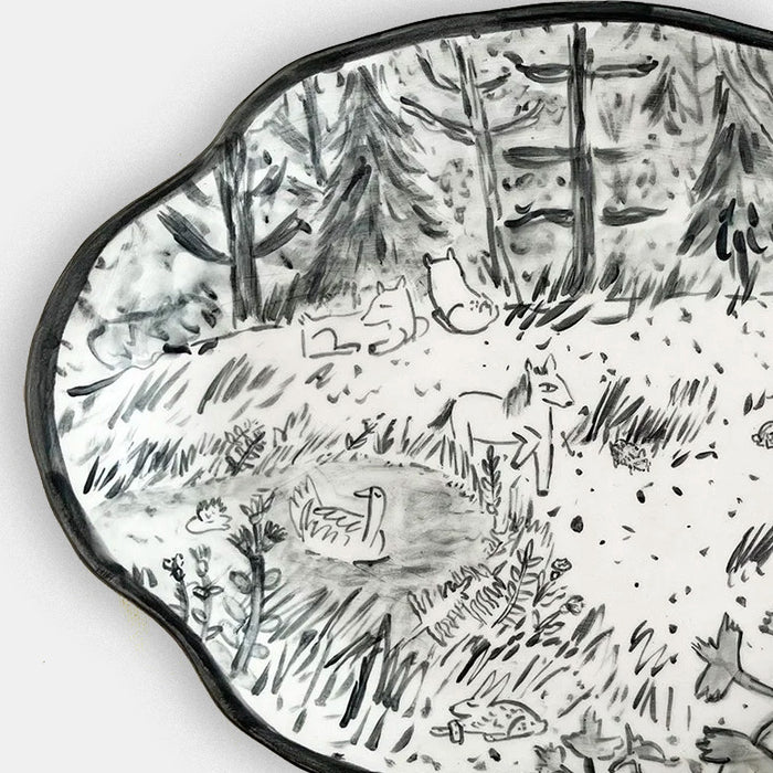 Handpainted Serving Platter in Forest Black