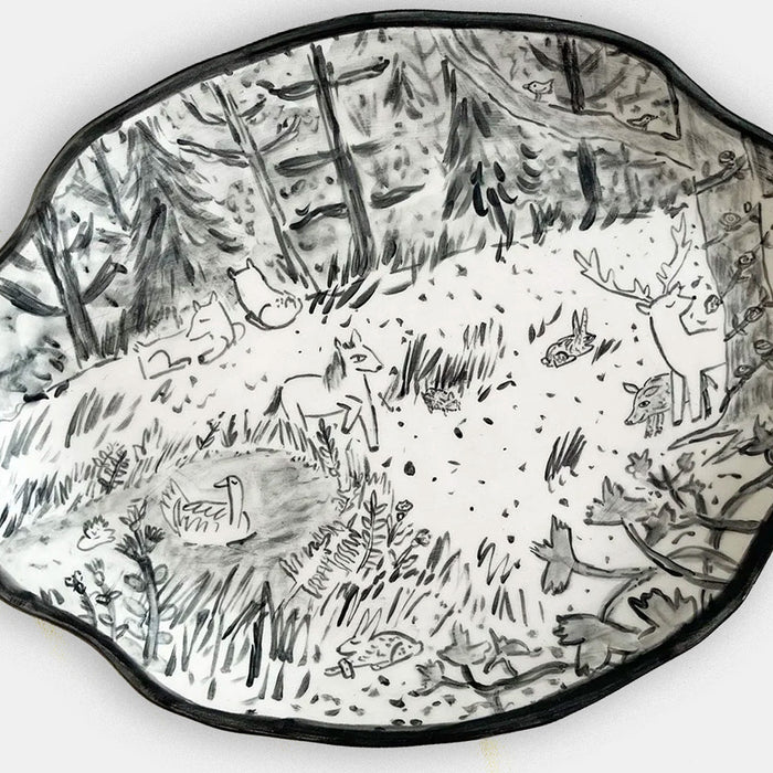 Handpainted Serving Platter in Forest Black