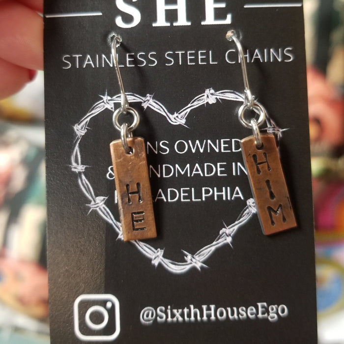 He Him Copper EARRINGS by Sixth House Ego