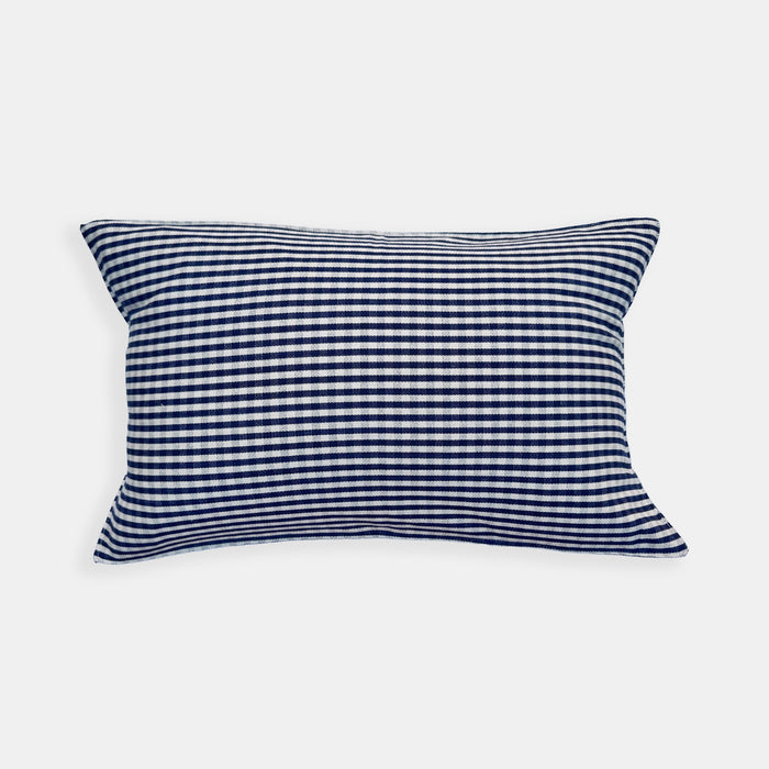 Navy Blue Gingham Lumbar Pillow