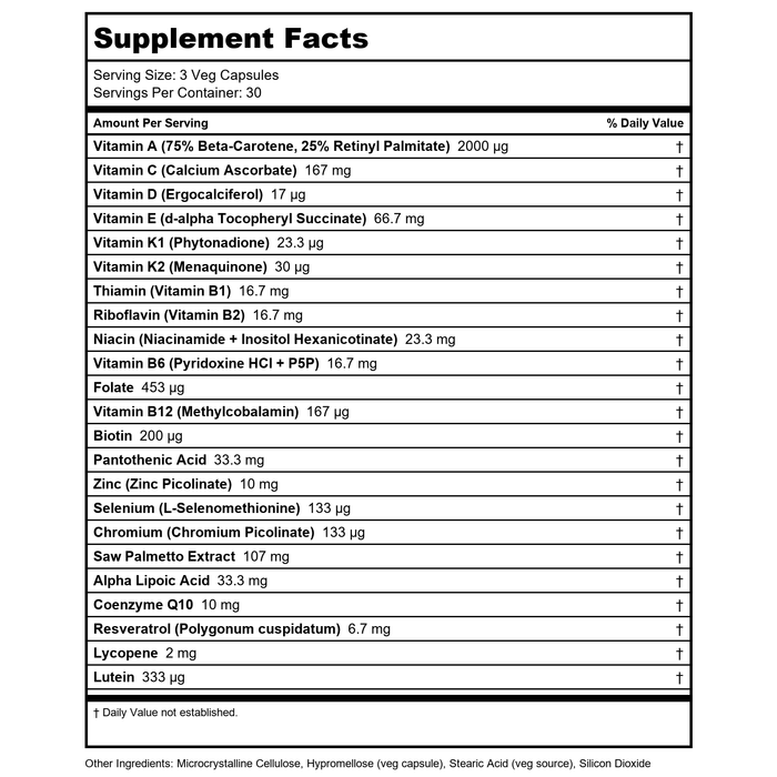 Now Foods ADAM Men's Multiple Vitamin 90 Vcaps - 3878 - 2 Pack - Supplement Facts panel