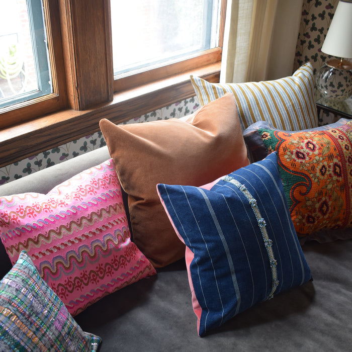Pink Stripes Silk Square Pillow