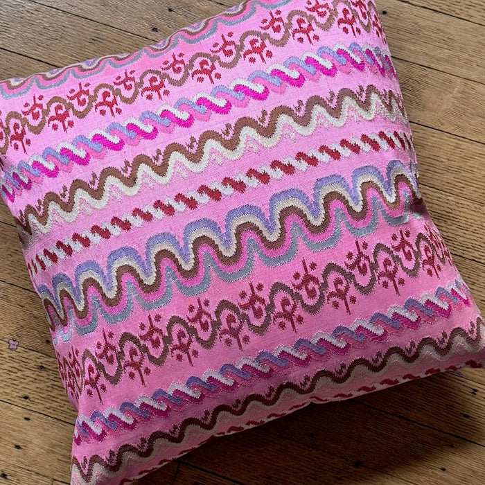 Pink Stripes Silk Square Pillow