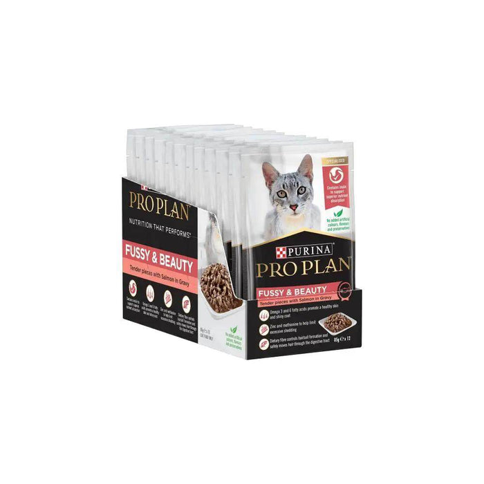 Purina Pro Plan Fussy & Beauty Salmon in Gravy Wet Cat Food 12 x 85g Box - Petworld