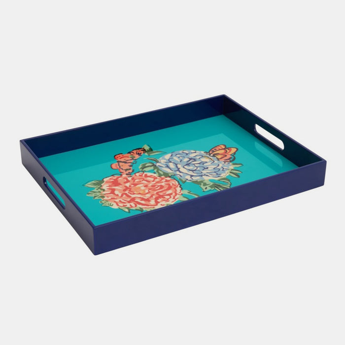 Queen Flower Green Rectangle Tray
