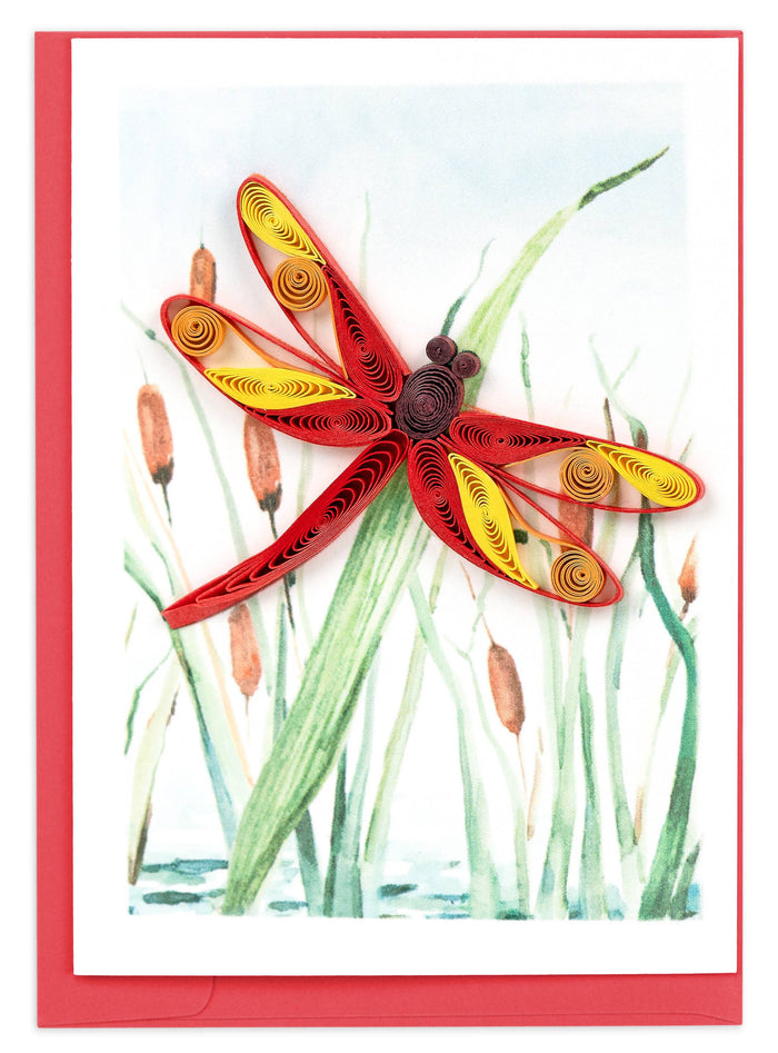 Red Dragonfly & Cattails Petite Quilling Card