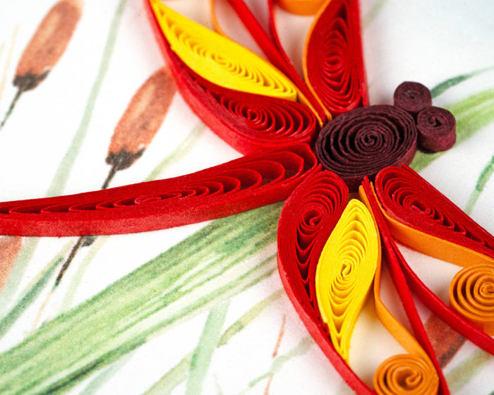 Red Dragonfly & Cattails Petite Quilling Card