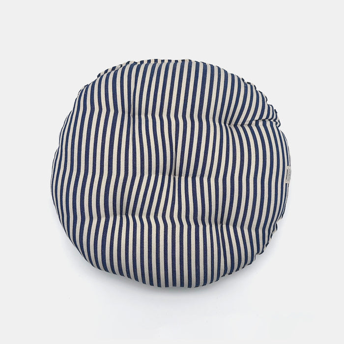 Round Seat Cushion in Thin Denim Stripe