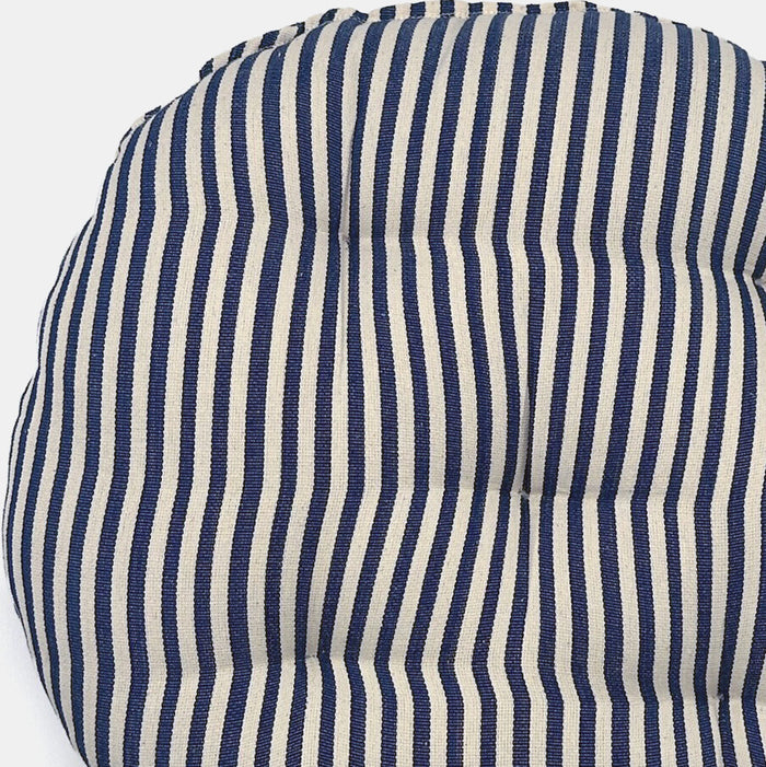 Round Seat Cushion in Thin Denim Stripe