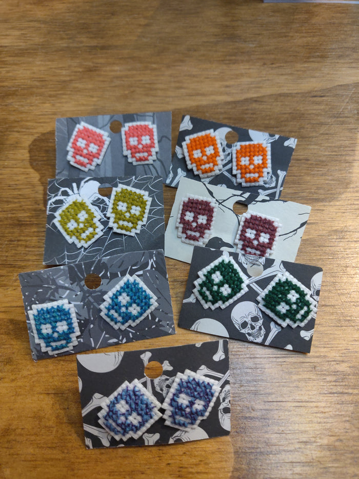 Skull Cross Stitch Post EARRINGS