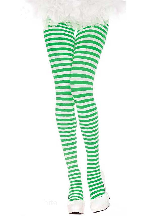 MUSIC LEGS Striped [Kelly Green/White] | TIGHTS - Front