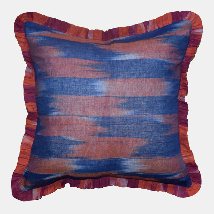 Vintage Kantha and Ikat Square Pillow in Red Blue Floral