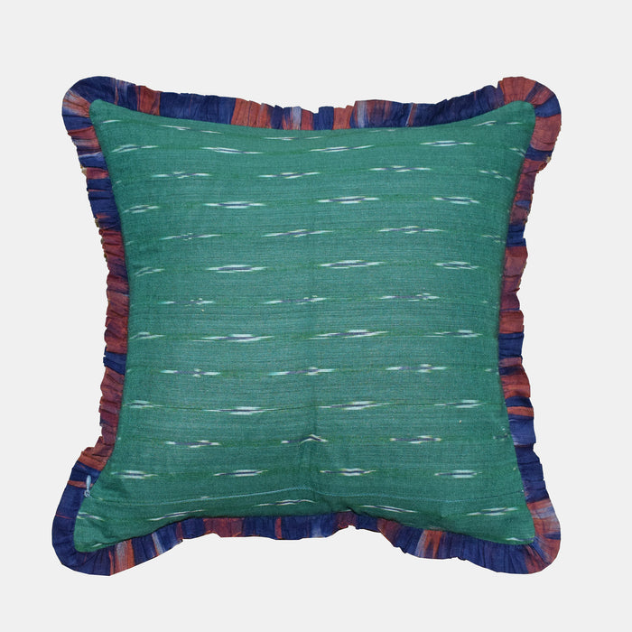 Vintage Kantha and Ikat Square Pillow in Teal Pink Floral