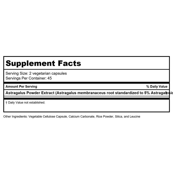 Vital Nutrients Astragalus Root Extract 300 mg 90 Vcaps - Supplement Facts panel