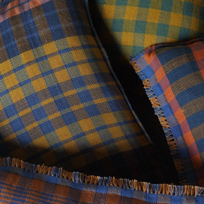 Yellow Blue Check with Fringe Square Pillow